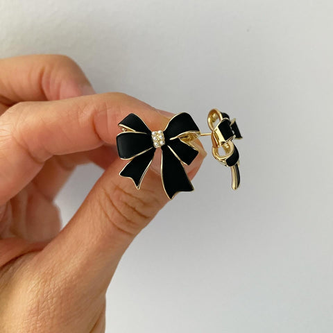 Romantic Black Enamel Bow Earrings