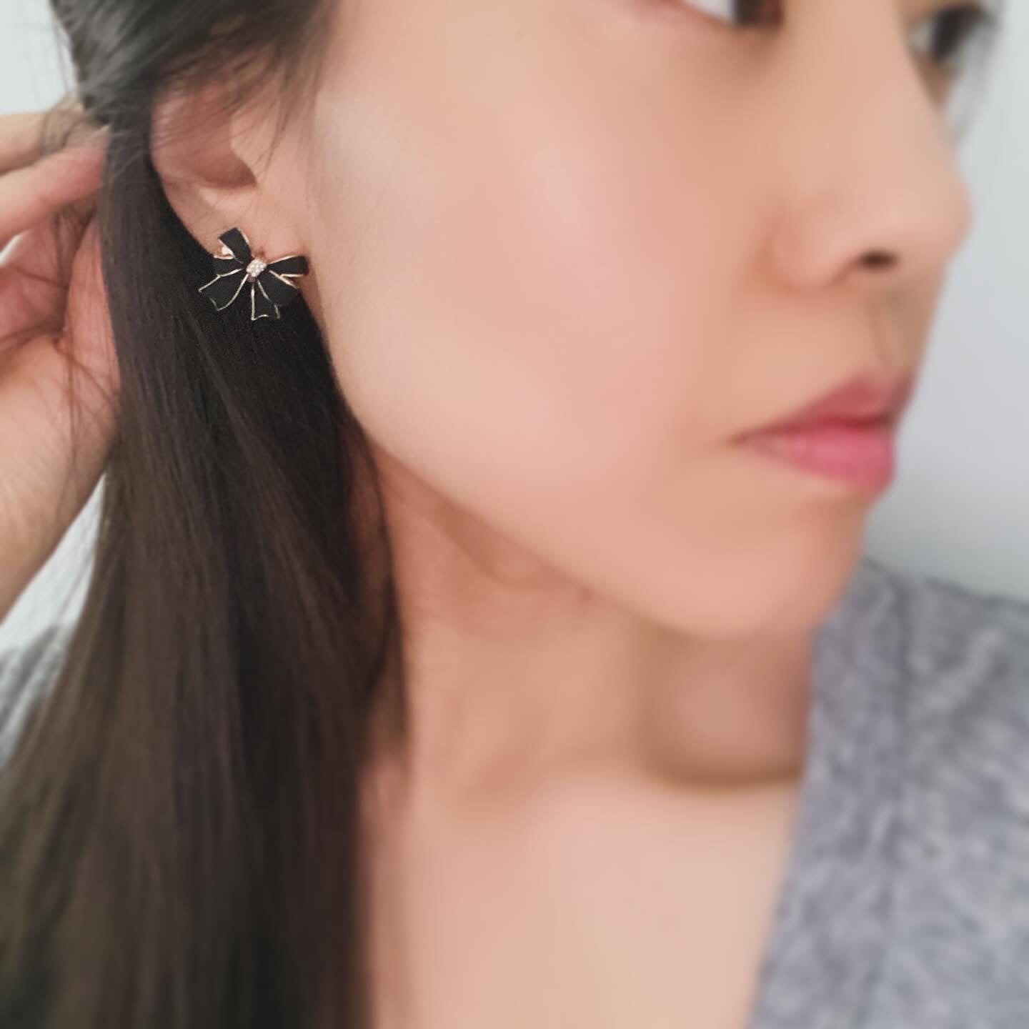 Romantic Black Enamel Bow Earrings