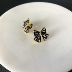 Fairytale Black Enamel Bow Earrings