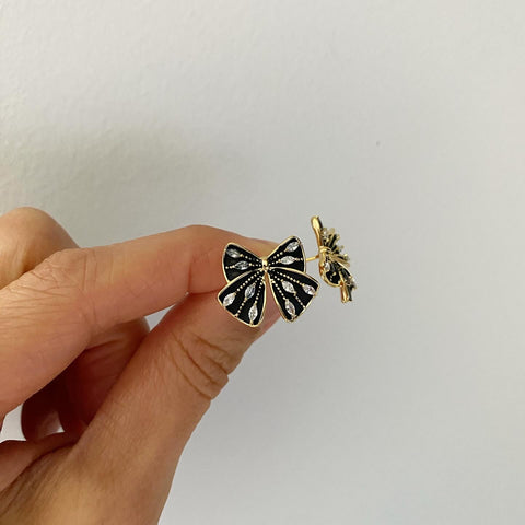 Fairytale Black Enamel Bow Earrings
