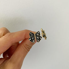 Fairytale Black Enamel Bow Earrings