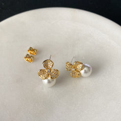 Three Petal Pearl Earrings