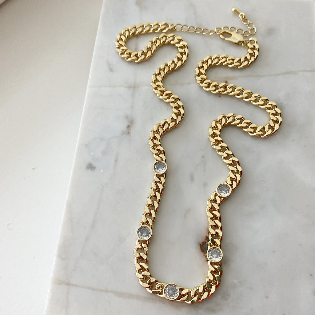 CZ Bezel Station Necklace