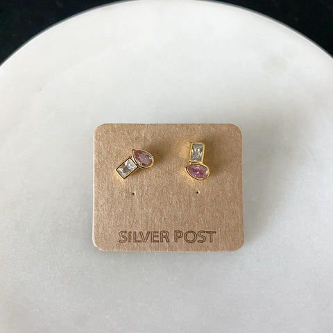 Pink CZ Double Cluster Earrings