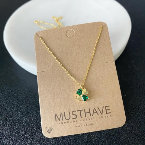 Clover / Shamrock Emerald Heart Necklace