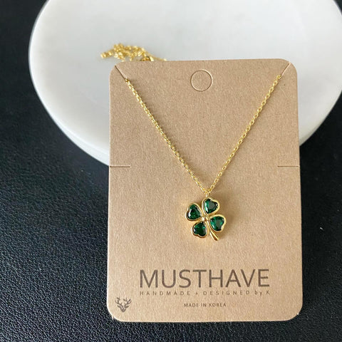 Clover / Shamrock Emerald Luck Necklace