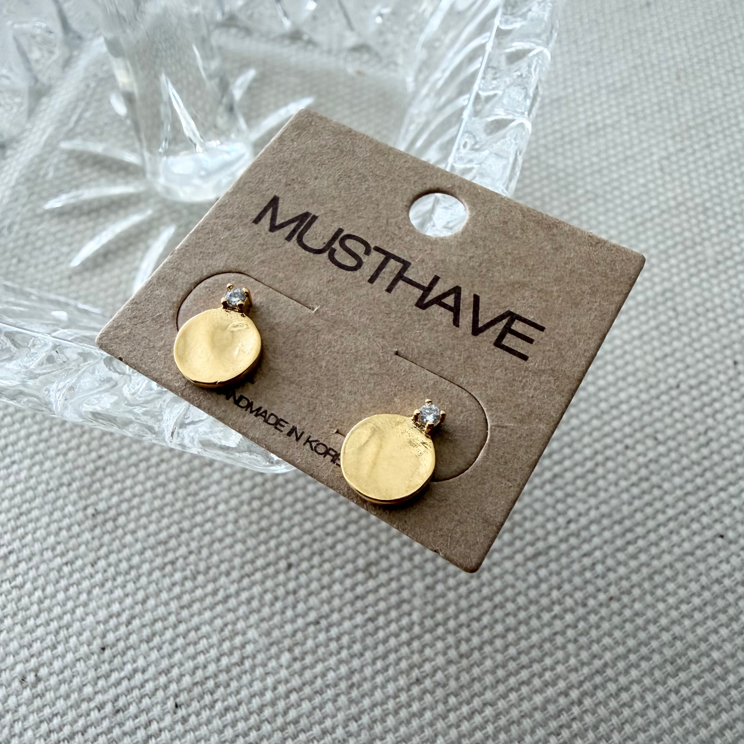 Flat Disc CZ Earrings