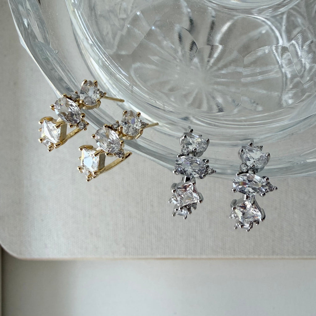 Mixed Cubic Cluster Hoop Earrings