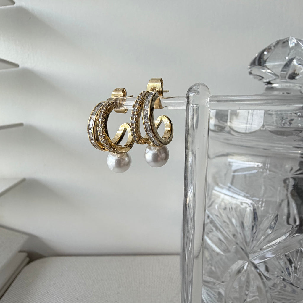 Modern Pearl Drop Hoop Earrings