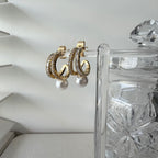 Modern Pearl Drop Hoop Earrings