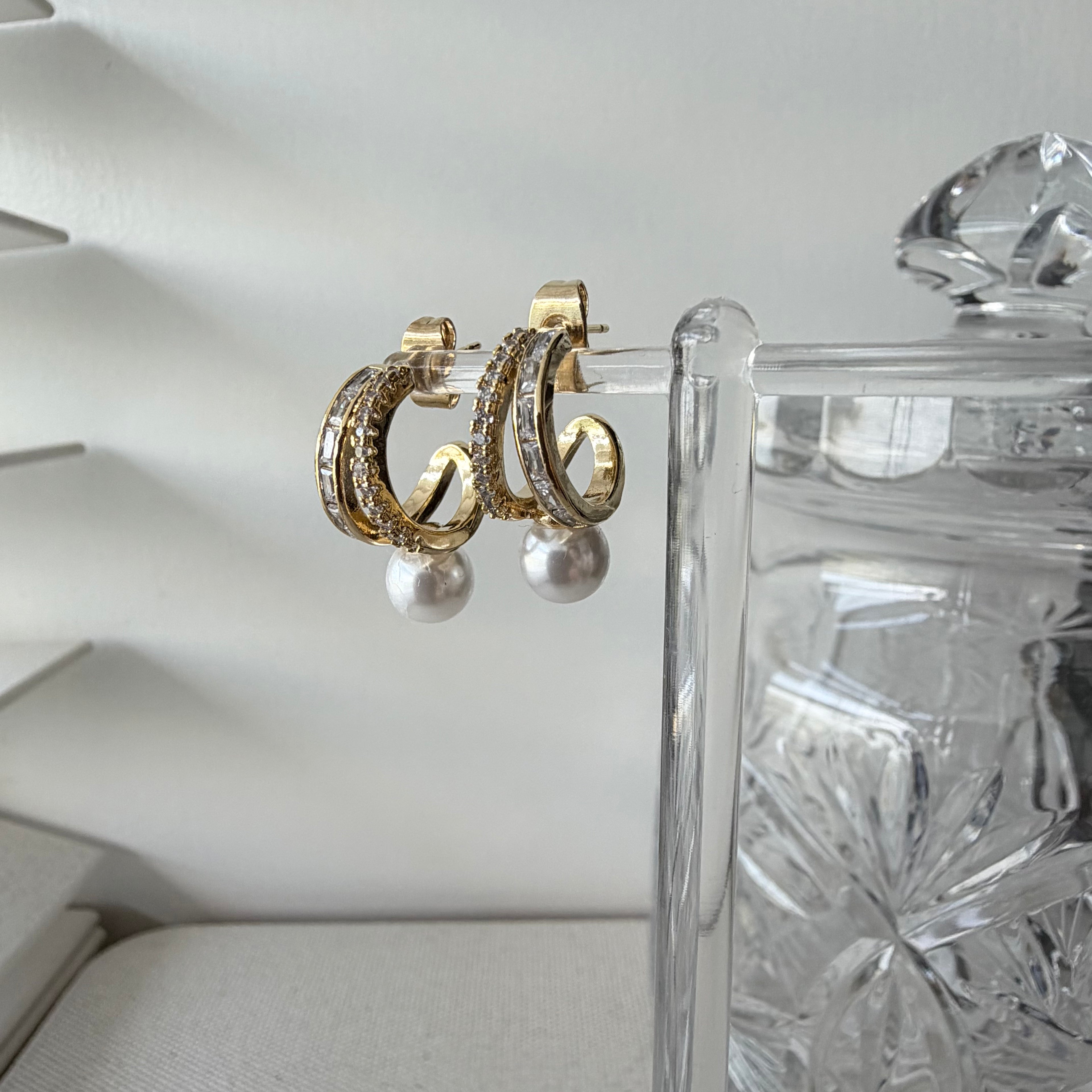 Modern Pearl Drop Hoop Earrings