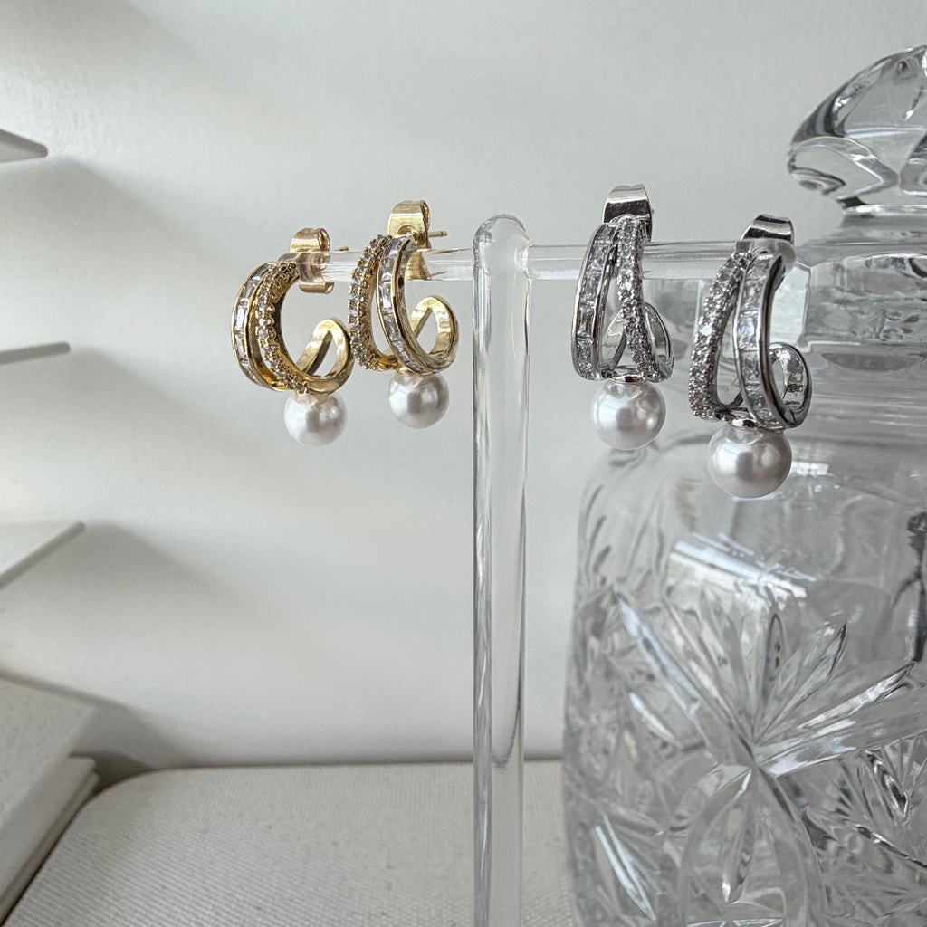 Modern Pearl Drop Hoop Earrings