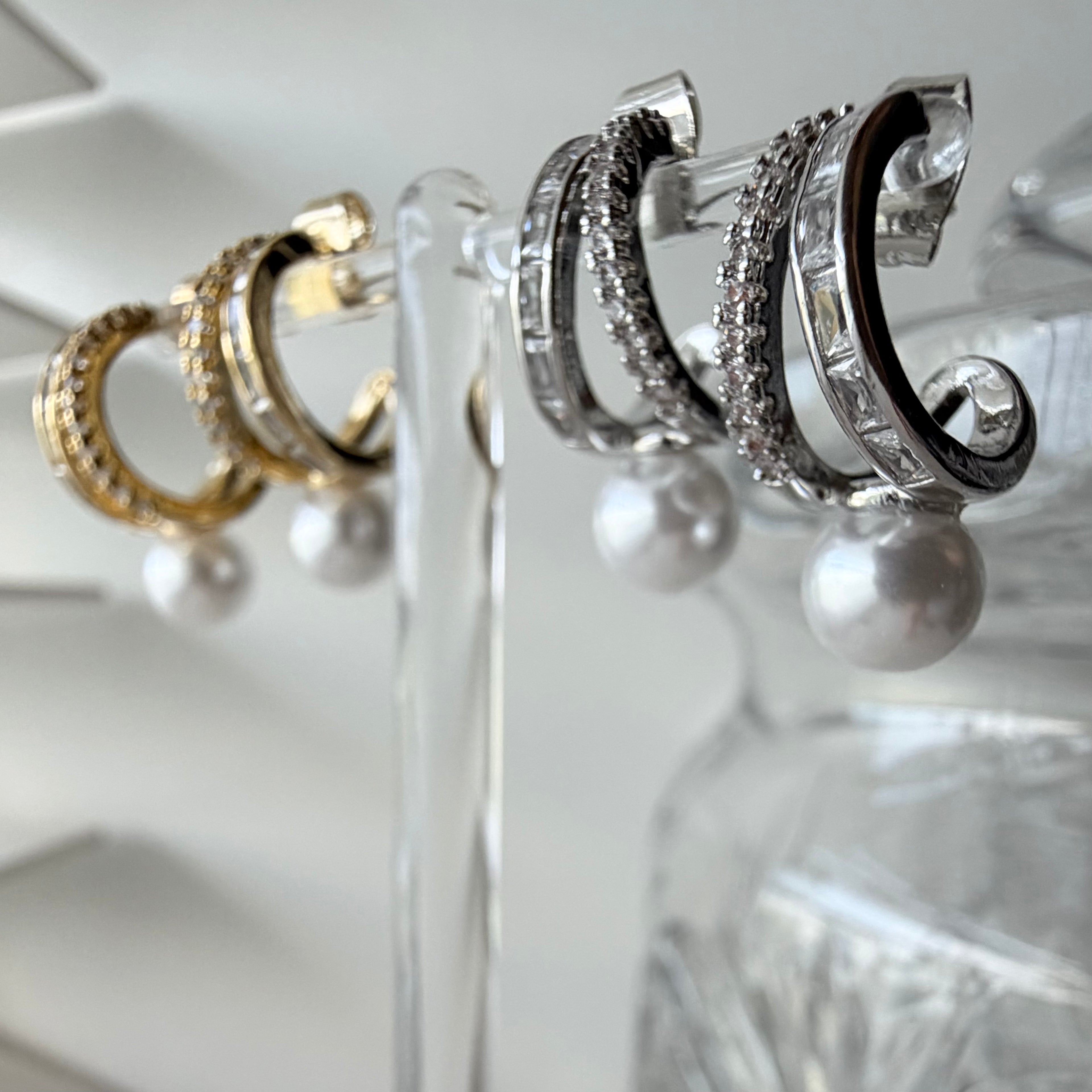 Modern Pearl Drop Hoop Earrings