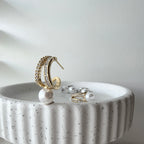 Modern Pearl Drop Hoop Earrings