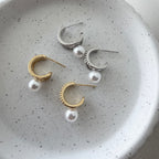 Modern Pearl Drop Hoop Earrings