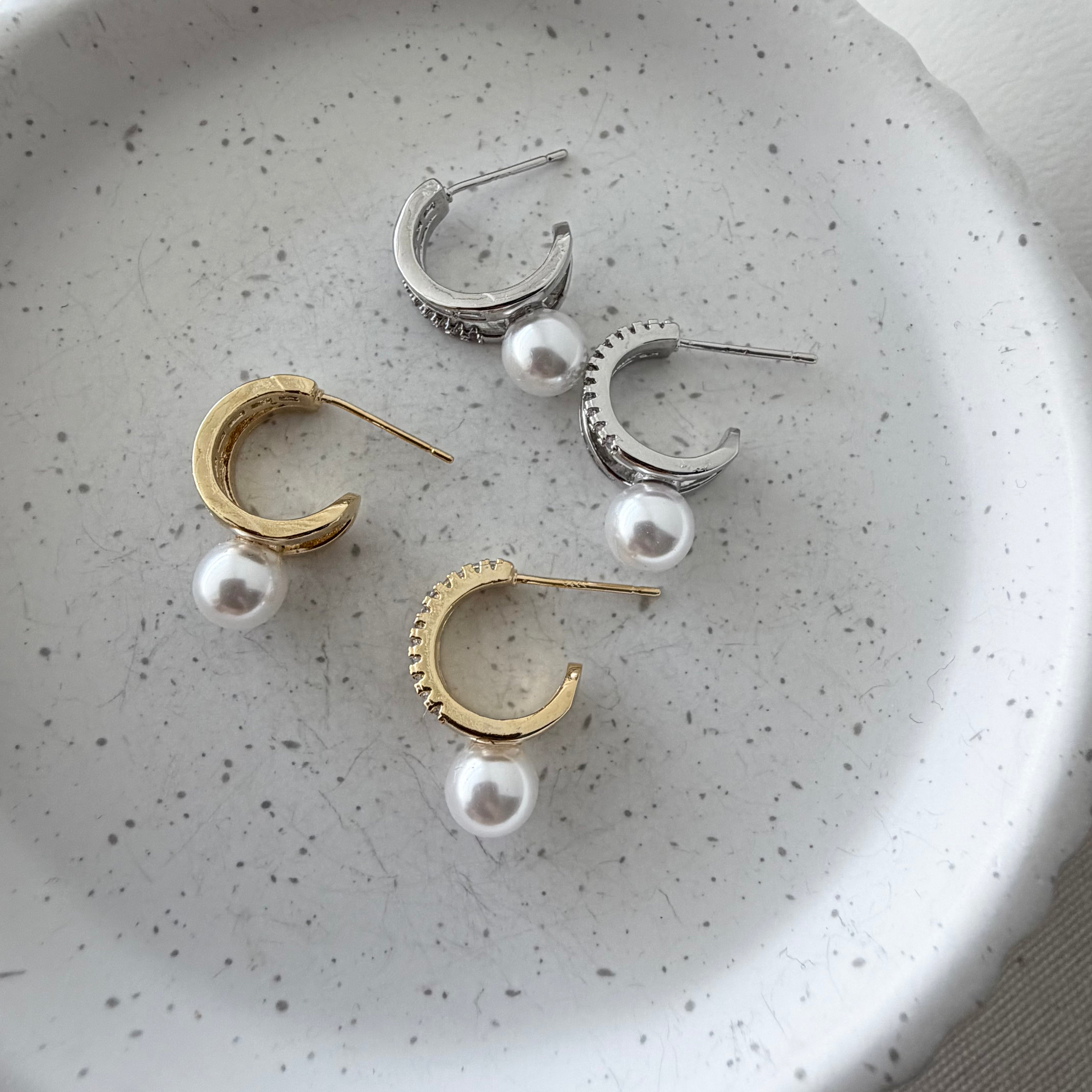 Modern Pearl Drop Hoop Earrings