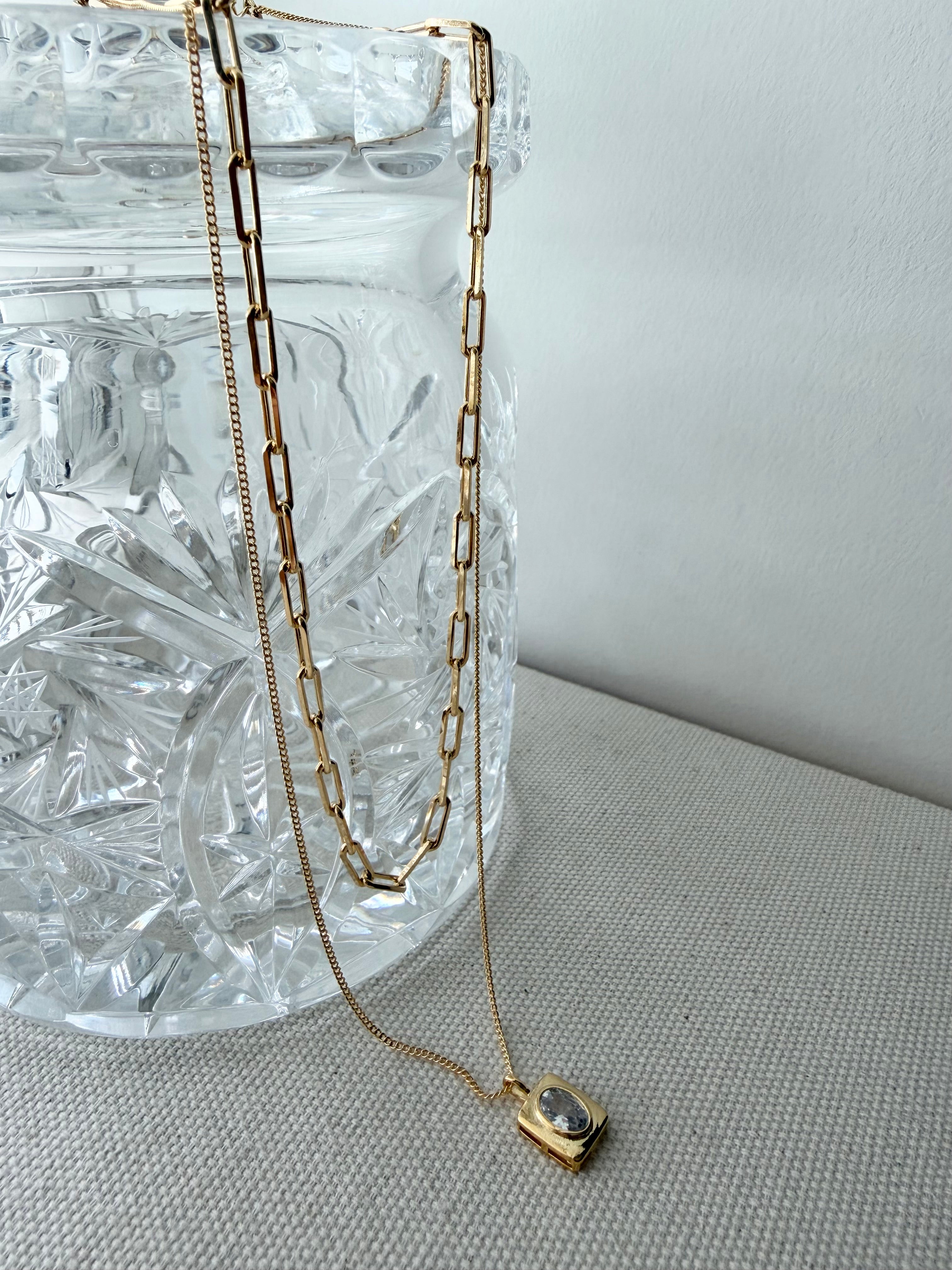 Layered Necklace: CZ Oval Bezel