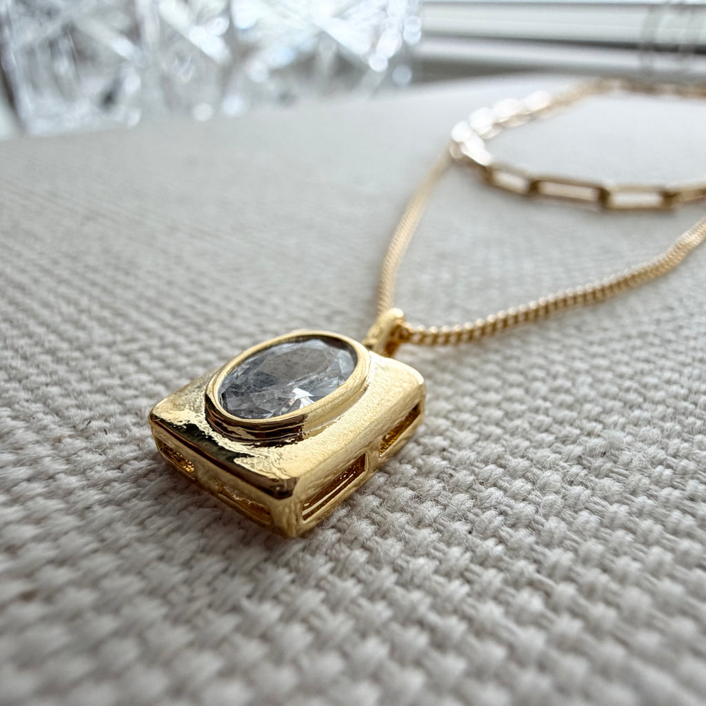 Layered Necklace: CZ Oval Bezel