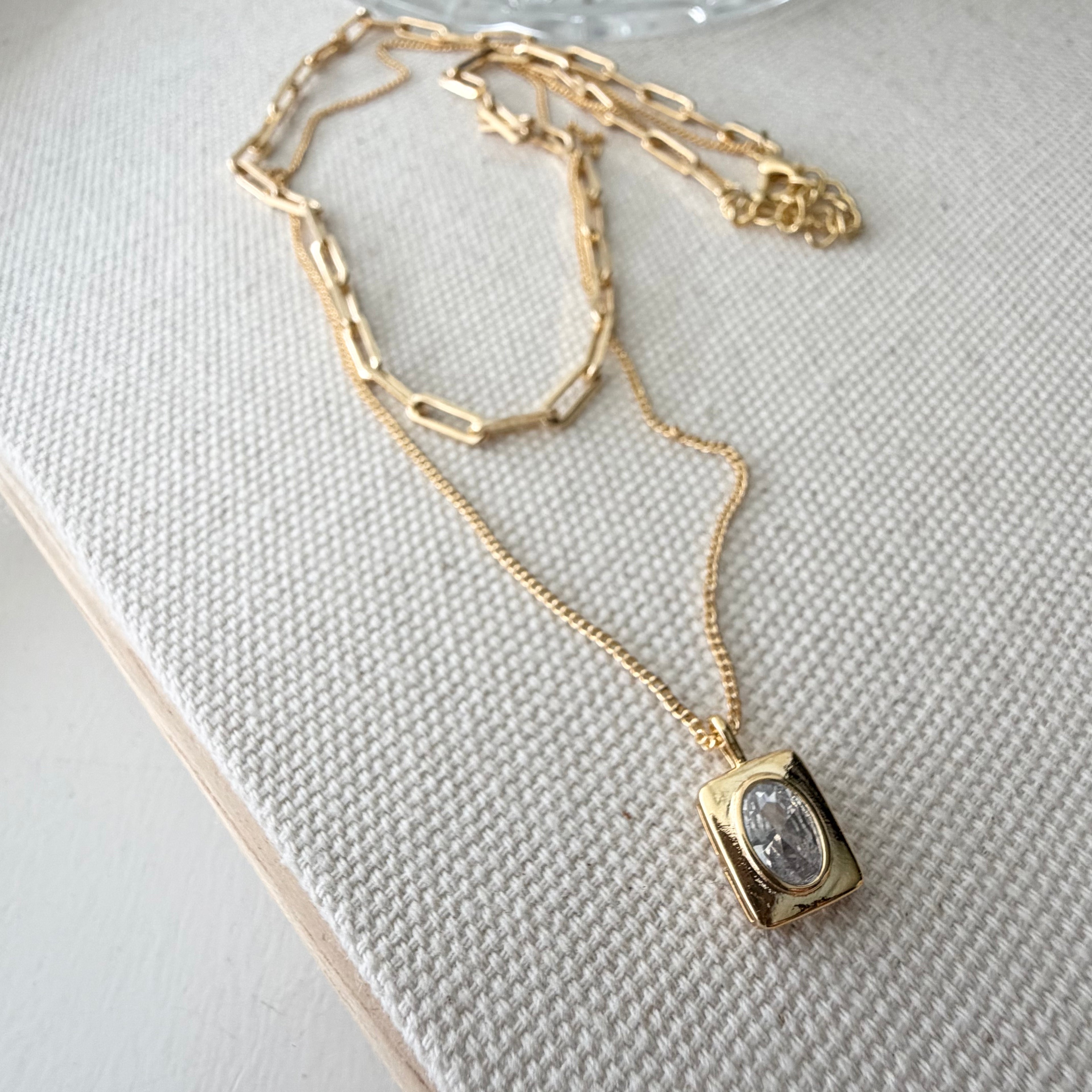 Layered Necklace: CZ Oval Bezel