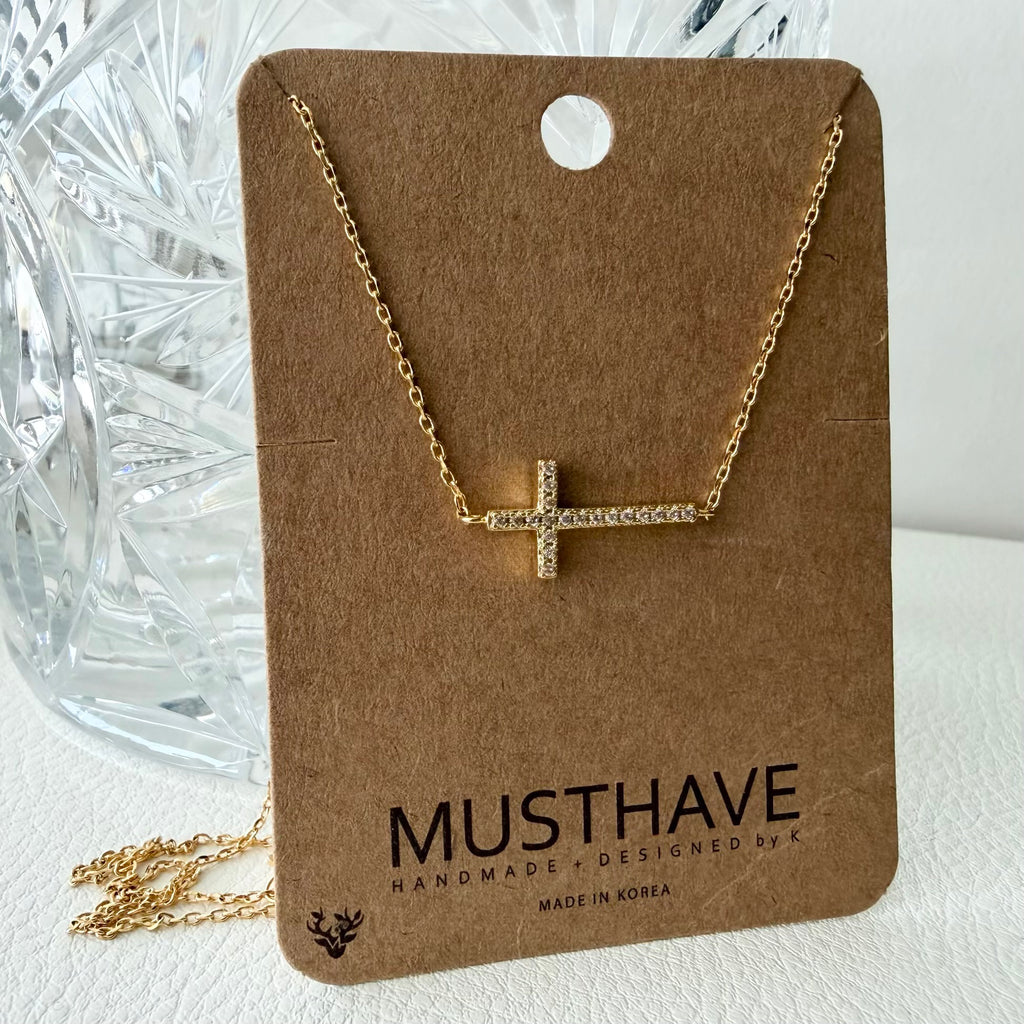 Pavé Sideways Cross Necklace