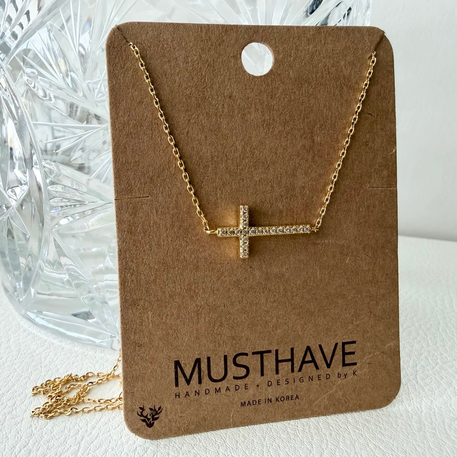 Pavé Sideways Cross Necklace
