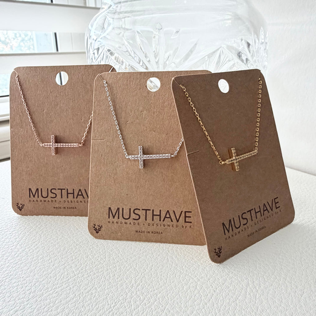 Pavé Sideways Cross Necklace