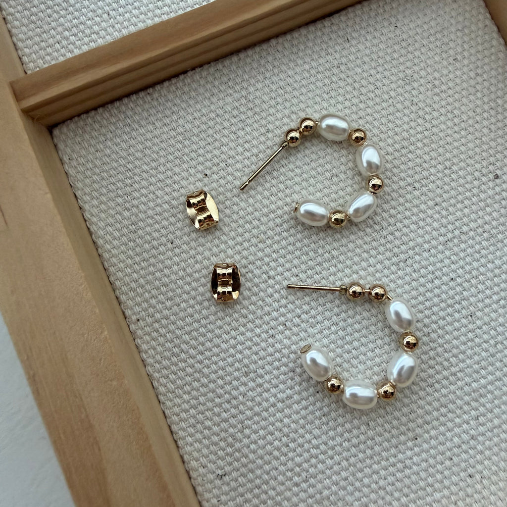 Pearl Ball Hoop Earrings