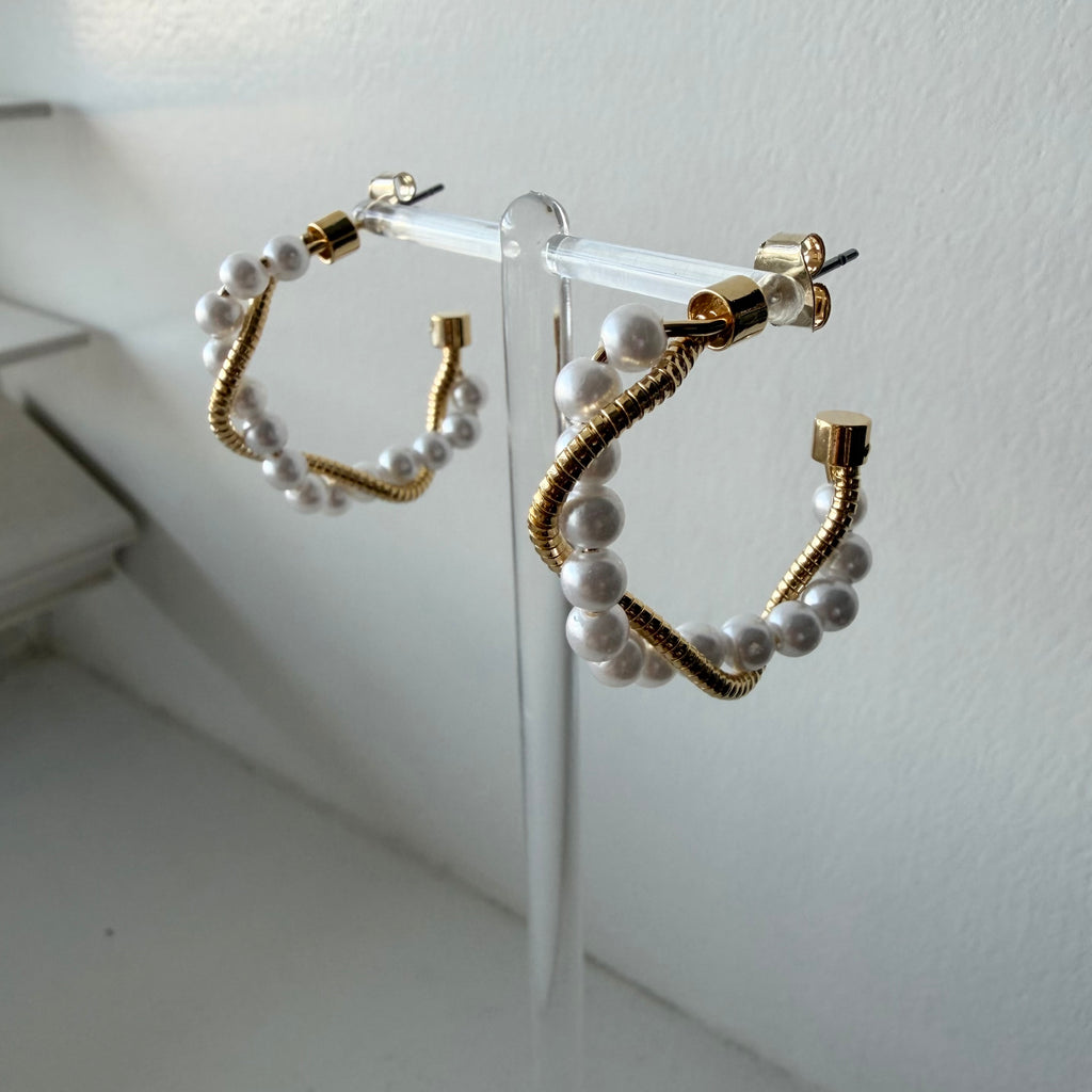 Pearl Twist Hoop Earrings