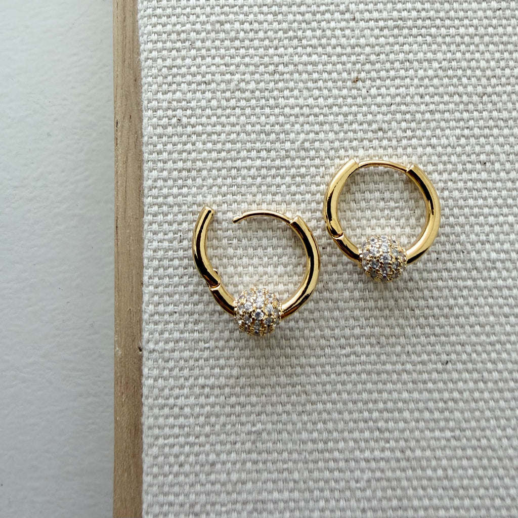 Pavé Ball Huggie Hoop Earrings