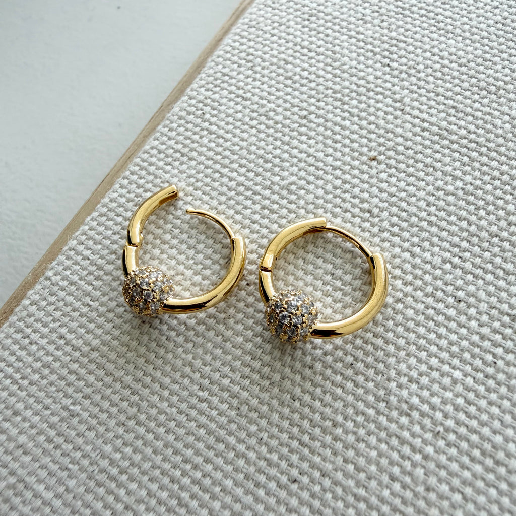 Pavé Ball Huggie Hoop Earrings