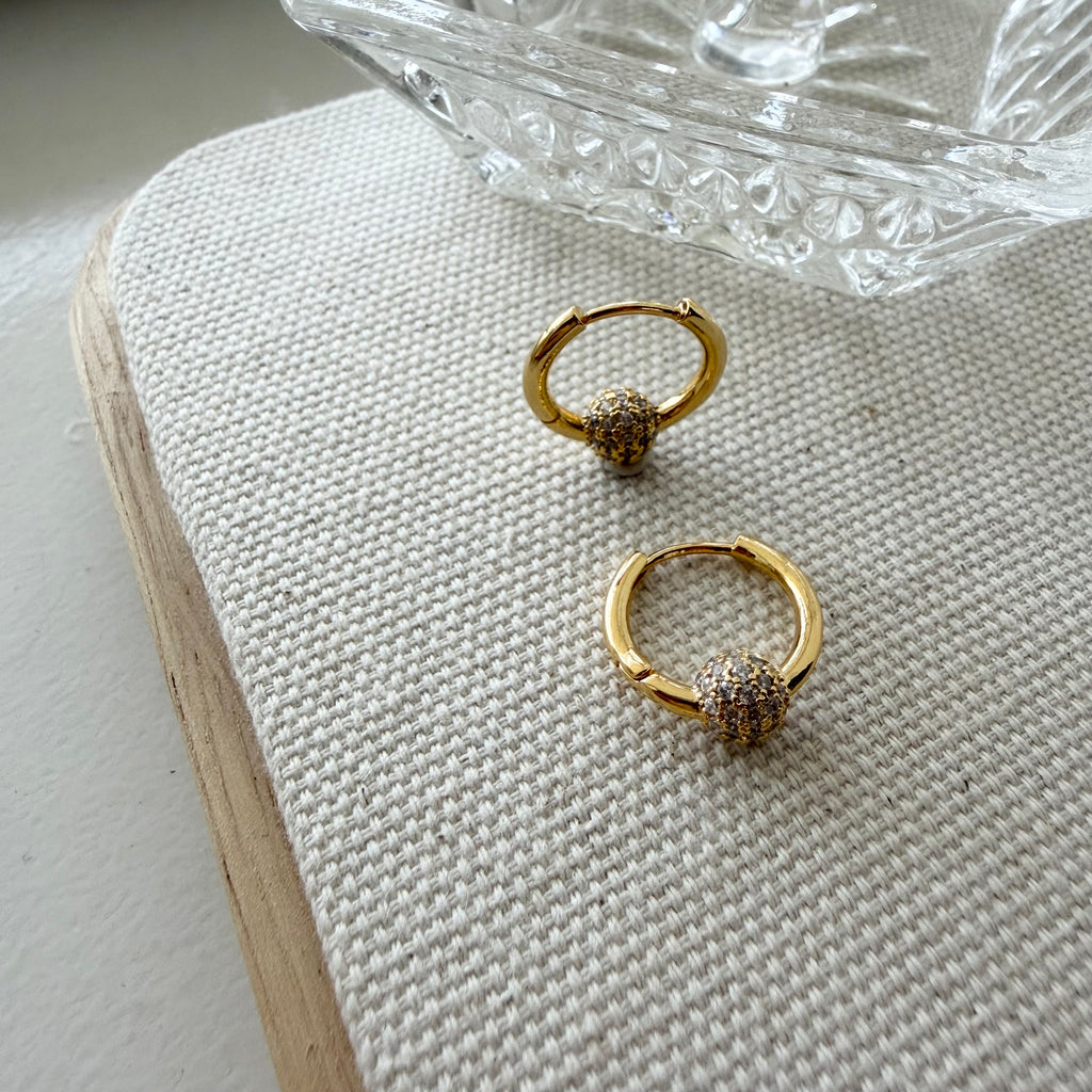 Pavé Ball Huggie Hoop Earrings