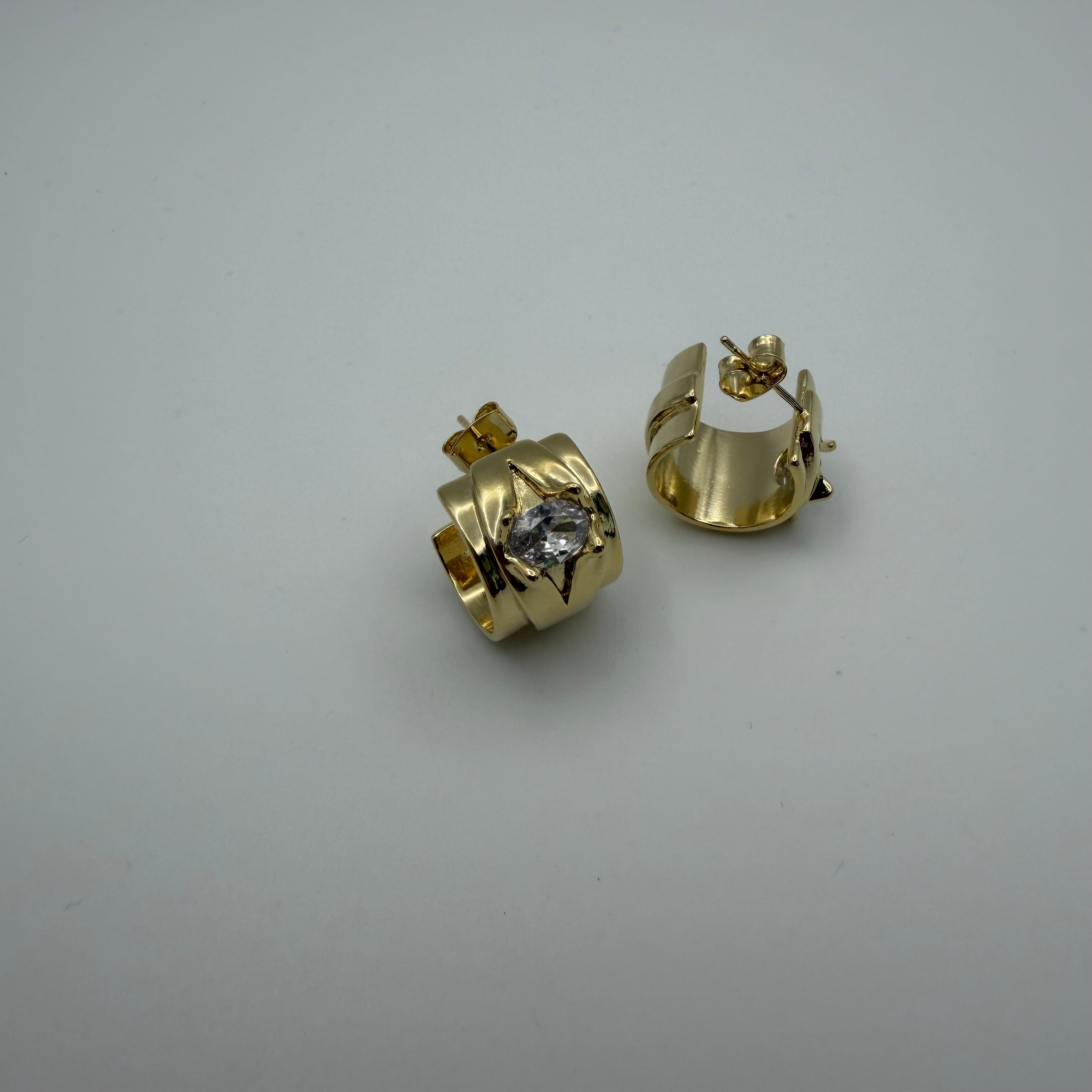 Oval CZ Wide Hoop Earrings