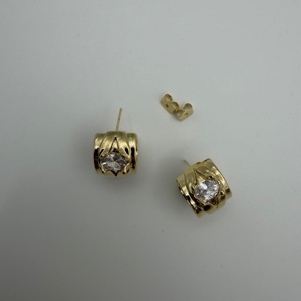 Oval CZ Wide Hoop Earrings