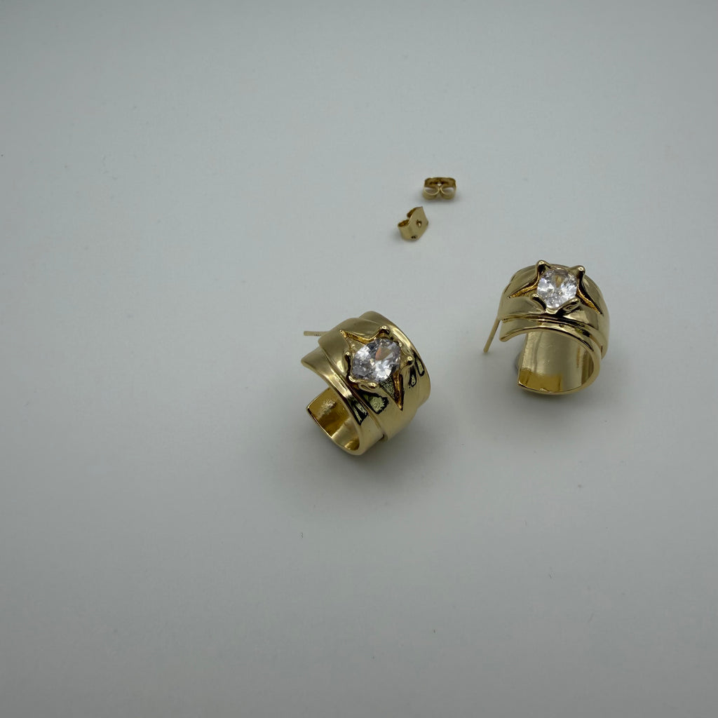 Oval CZ Wide Hoop Earrings