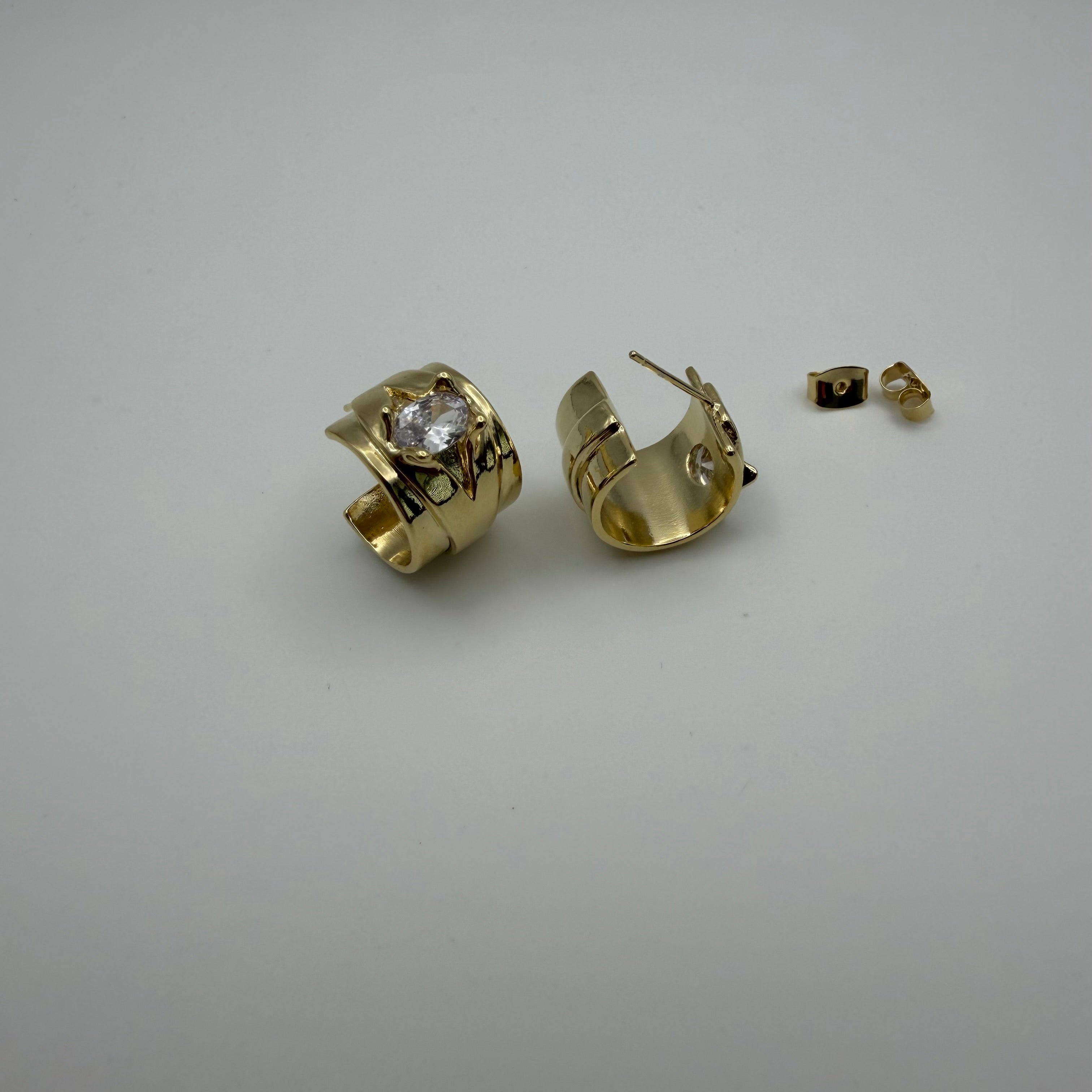 Oval CZ Wide Hoop Earrings