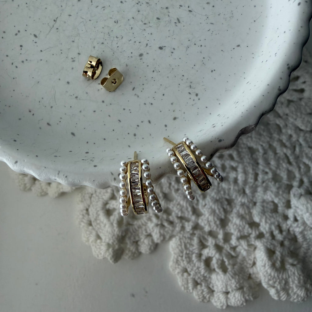 Pearl Baguette Huggie Earrings
