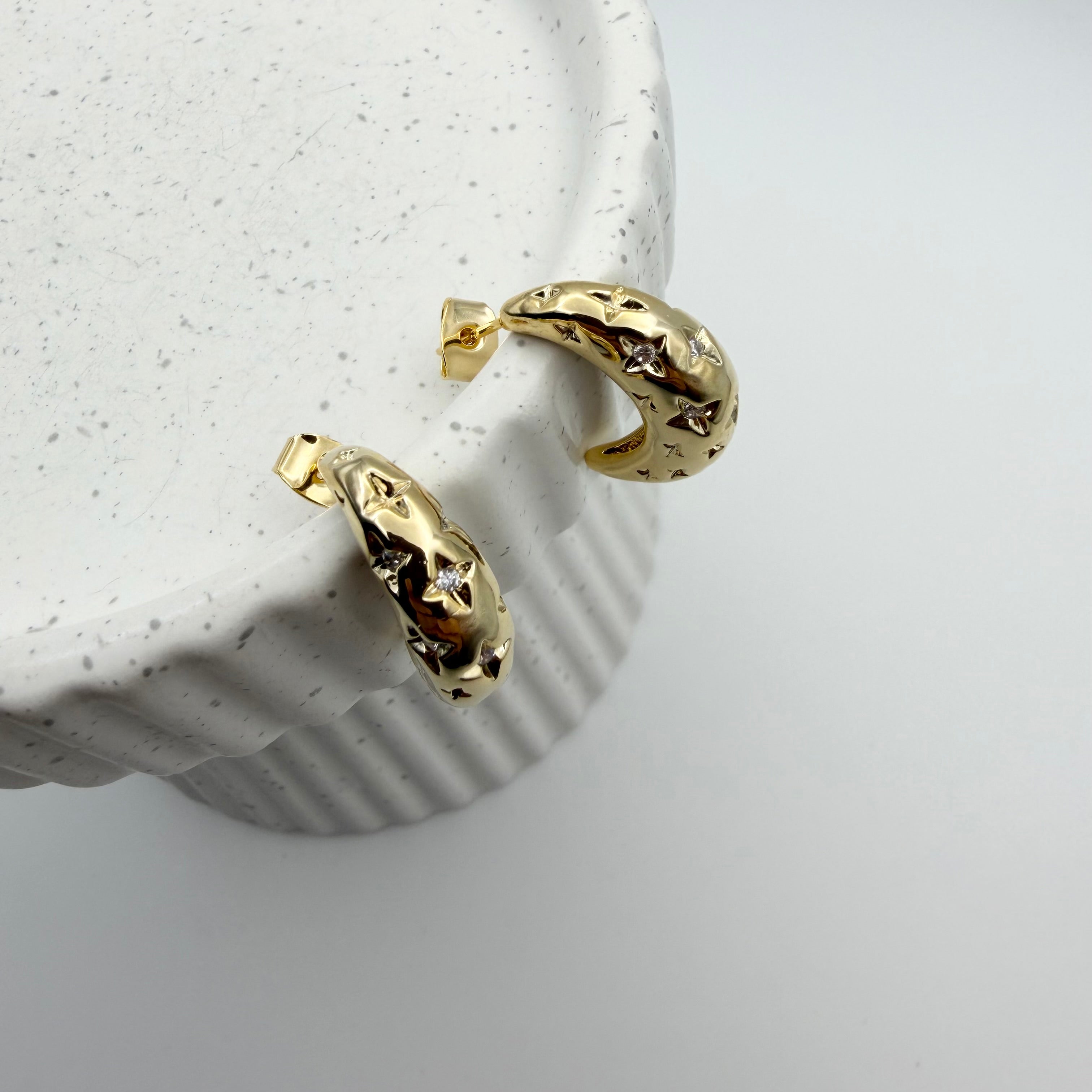 Crescent Starry Hoop Earrings