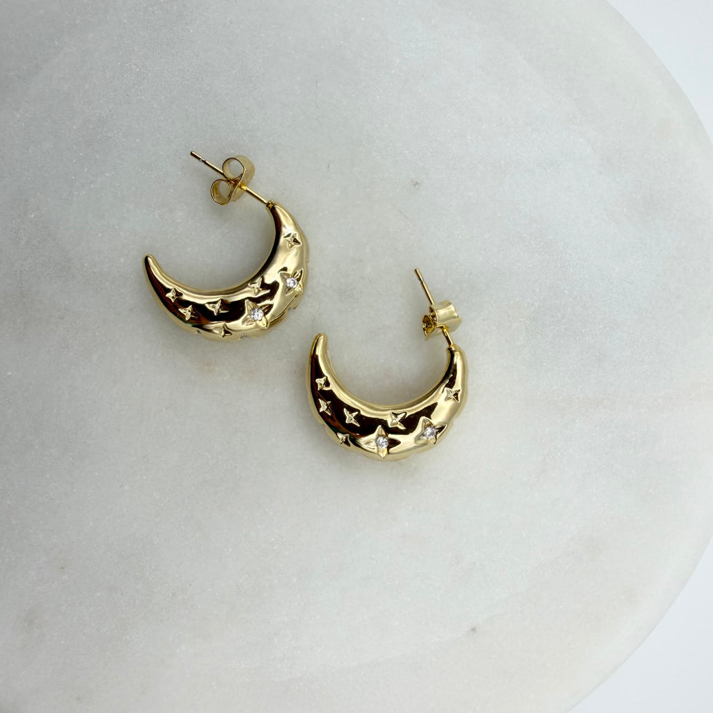 Crescent Starry Hoop Earrings