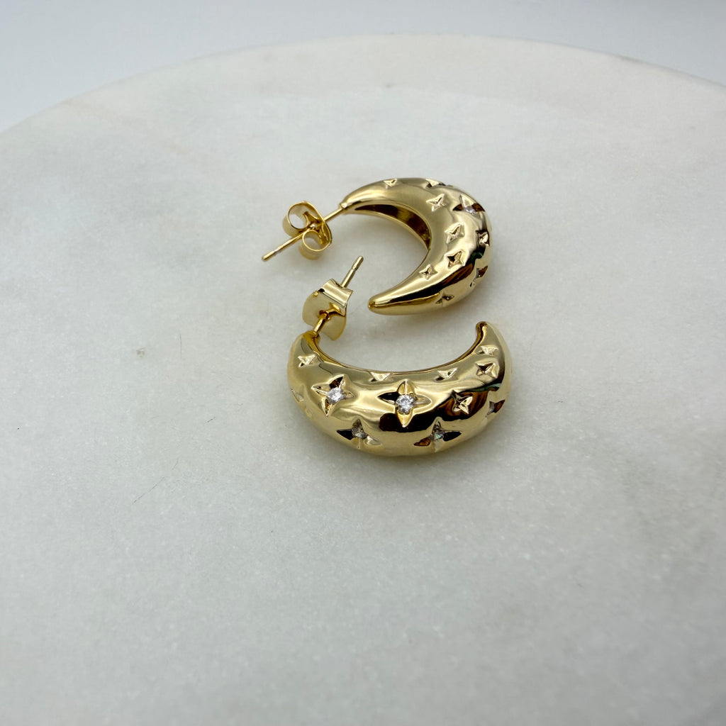 Crescent Starry Hoop Earrings