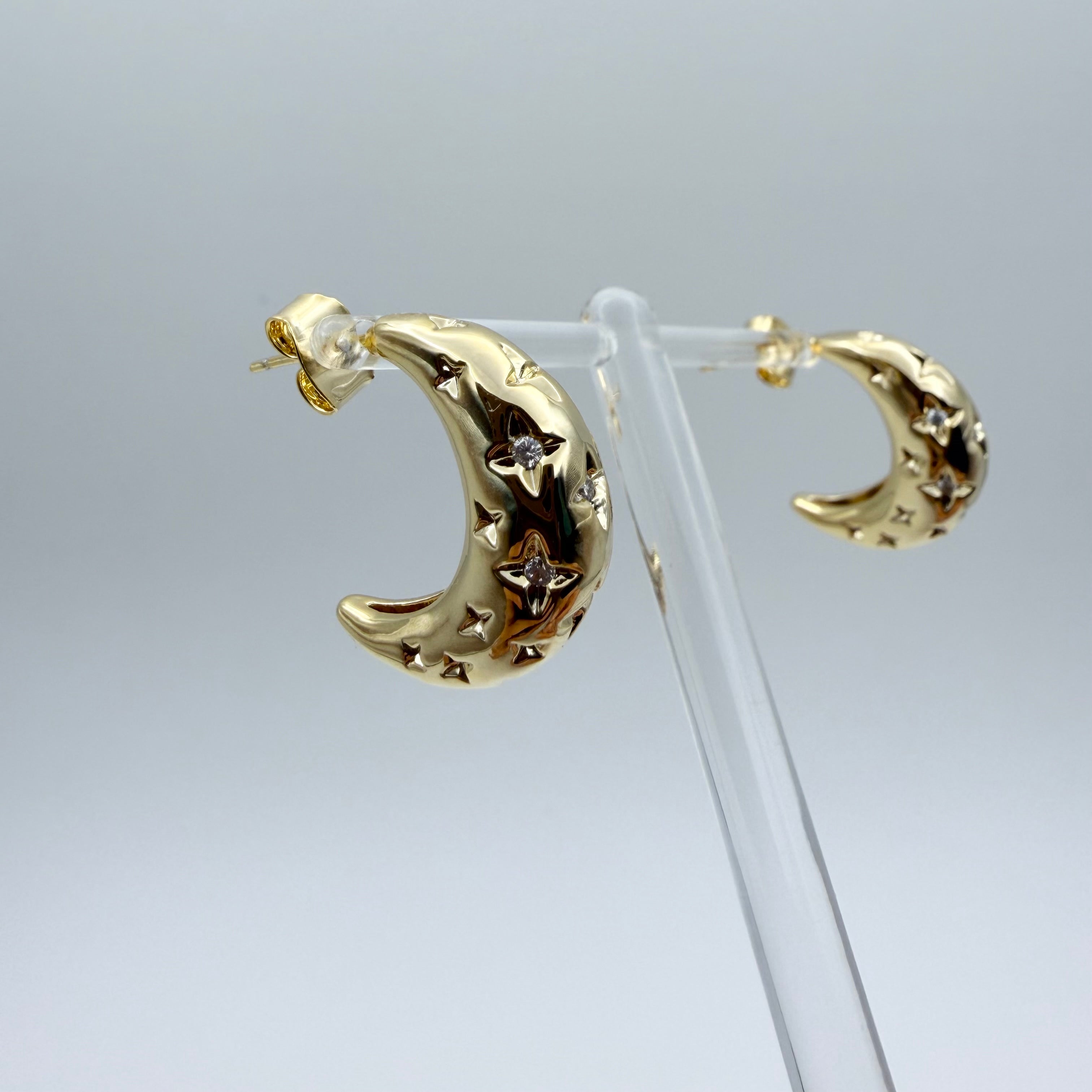 Crescent Starry Hoop Earrings