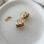 Oval CZ Wide Hoop Earrings