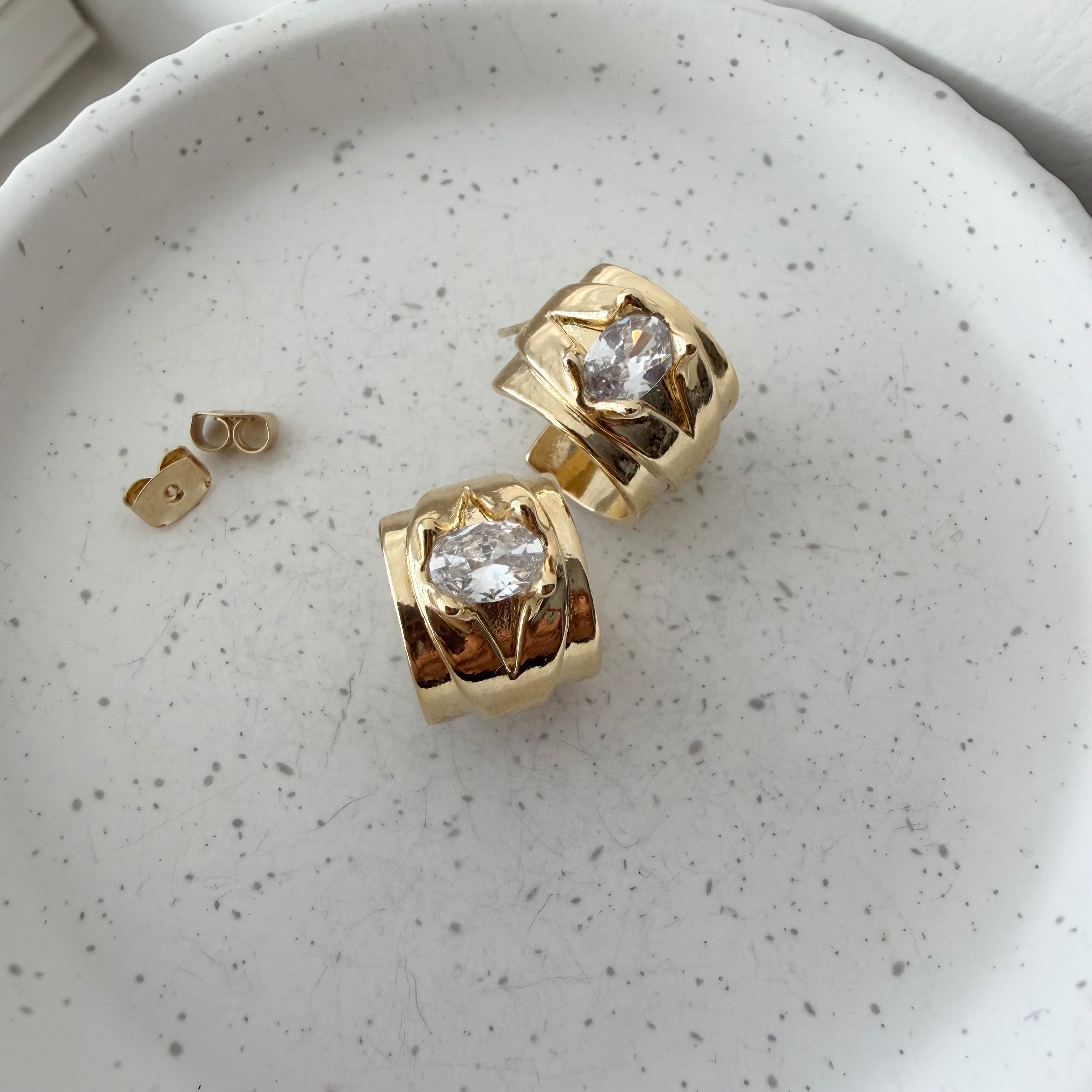 Oval CZ Wide Hoop Earrings