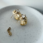 Oval CZ Wide Hoop Earrings