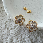 Golden Baguette Flower Earrings