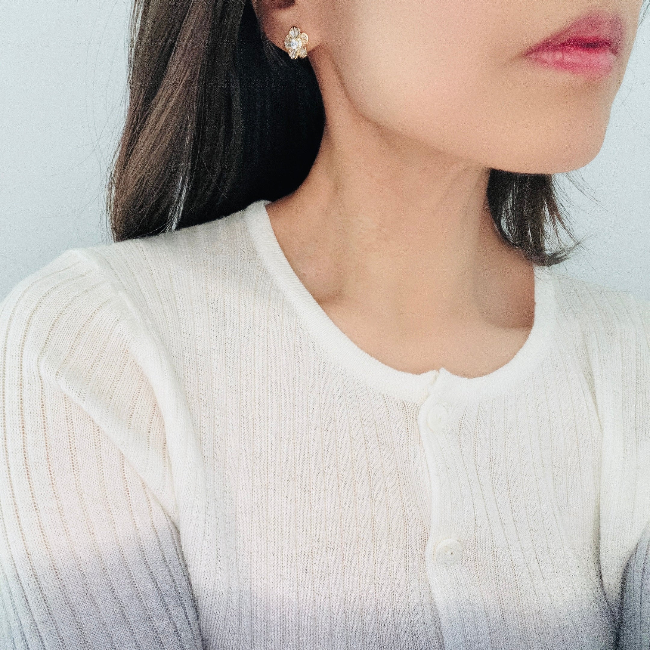 Golden Baguette Flower Earrings