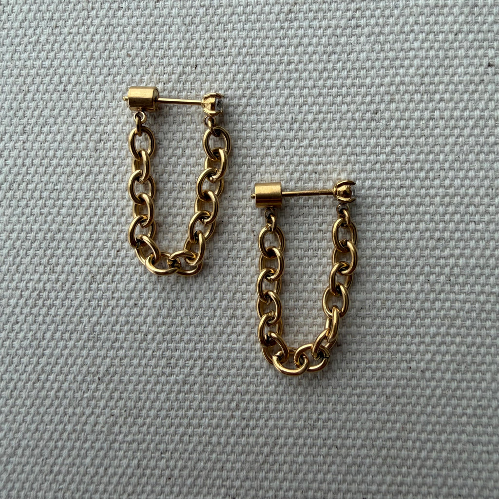 Diamond Stud Chain Connection Earrings