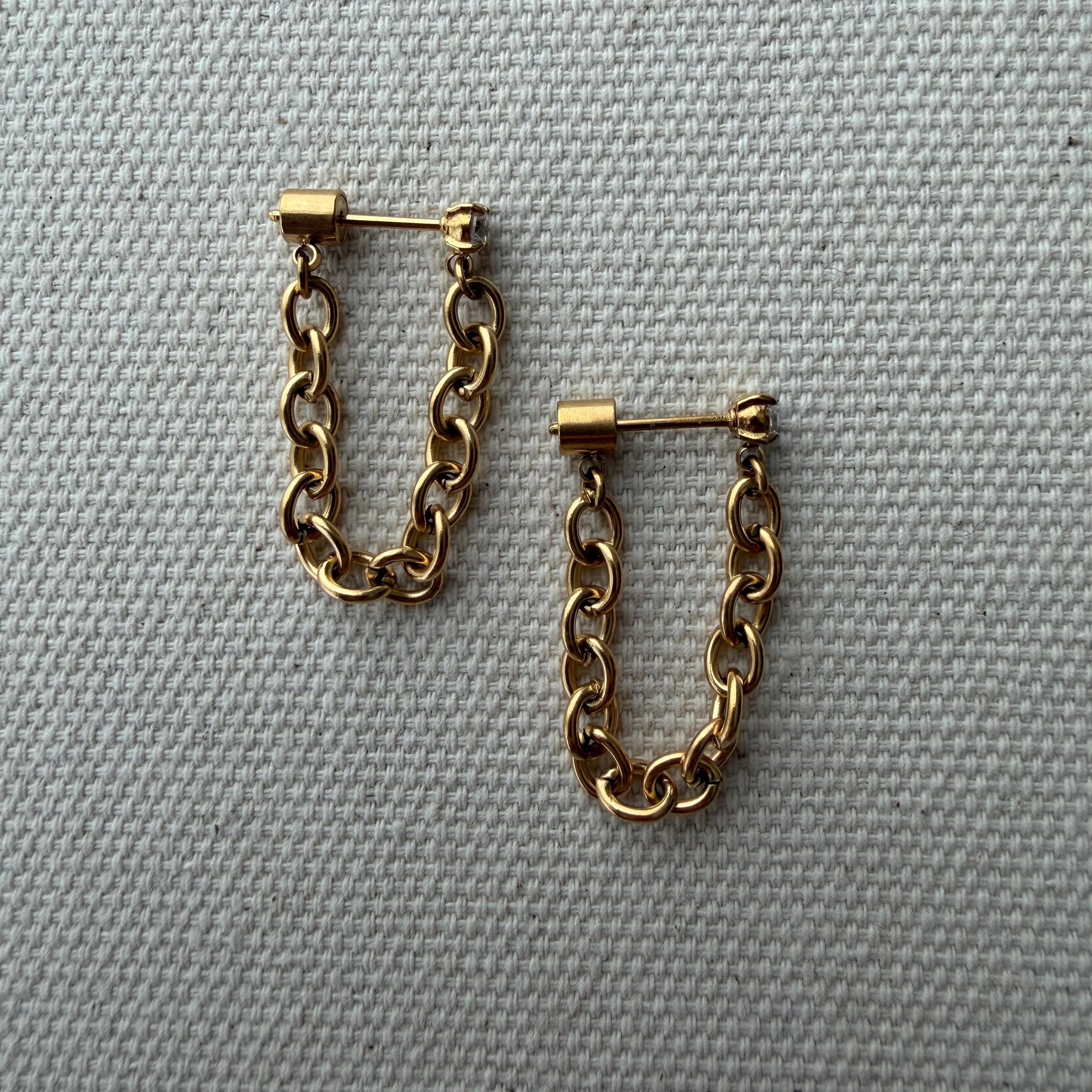 Diamond Stud Chain Connection Earrings