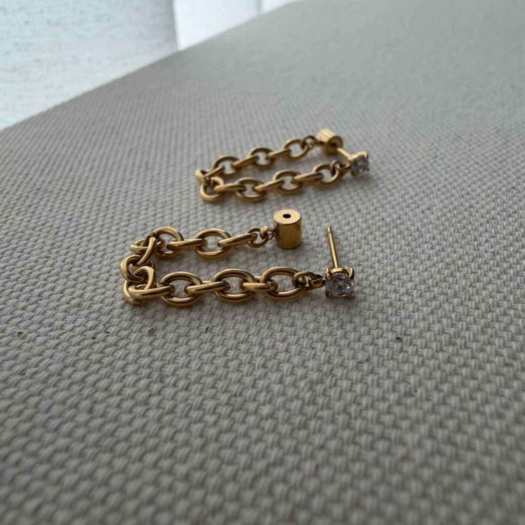 Diamond Stud Chain Connection Earrings