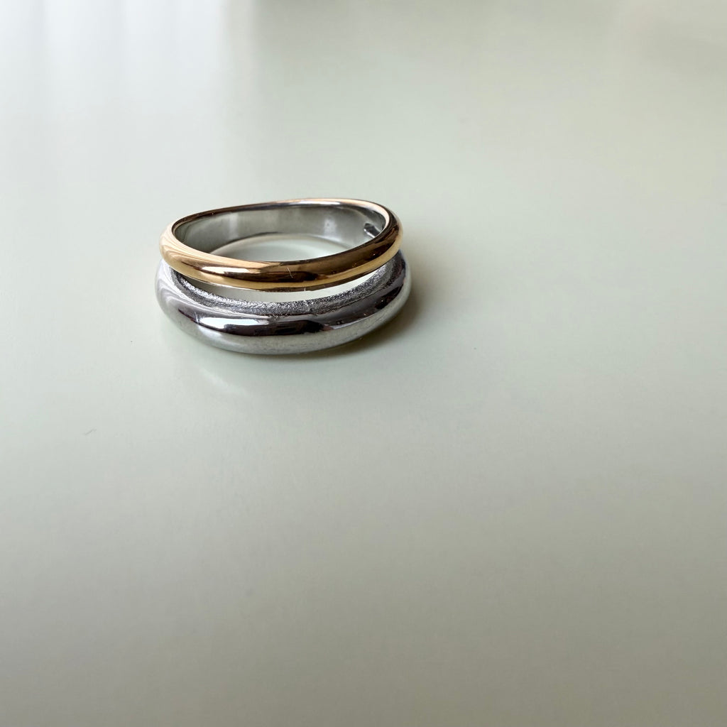 Two Tone Dome Layered Ring in Stainless Steel