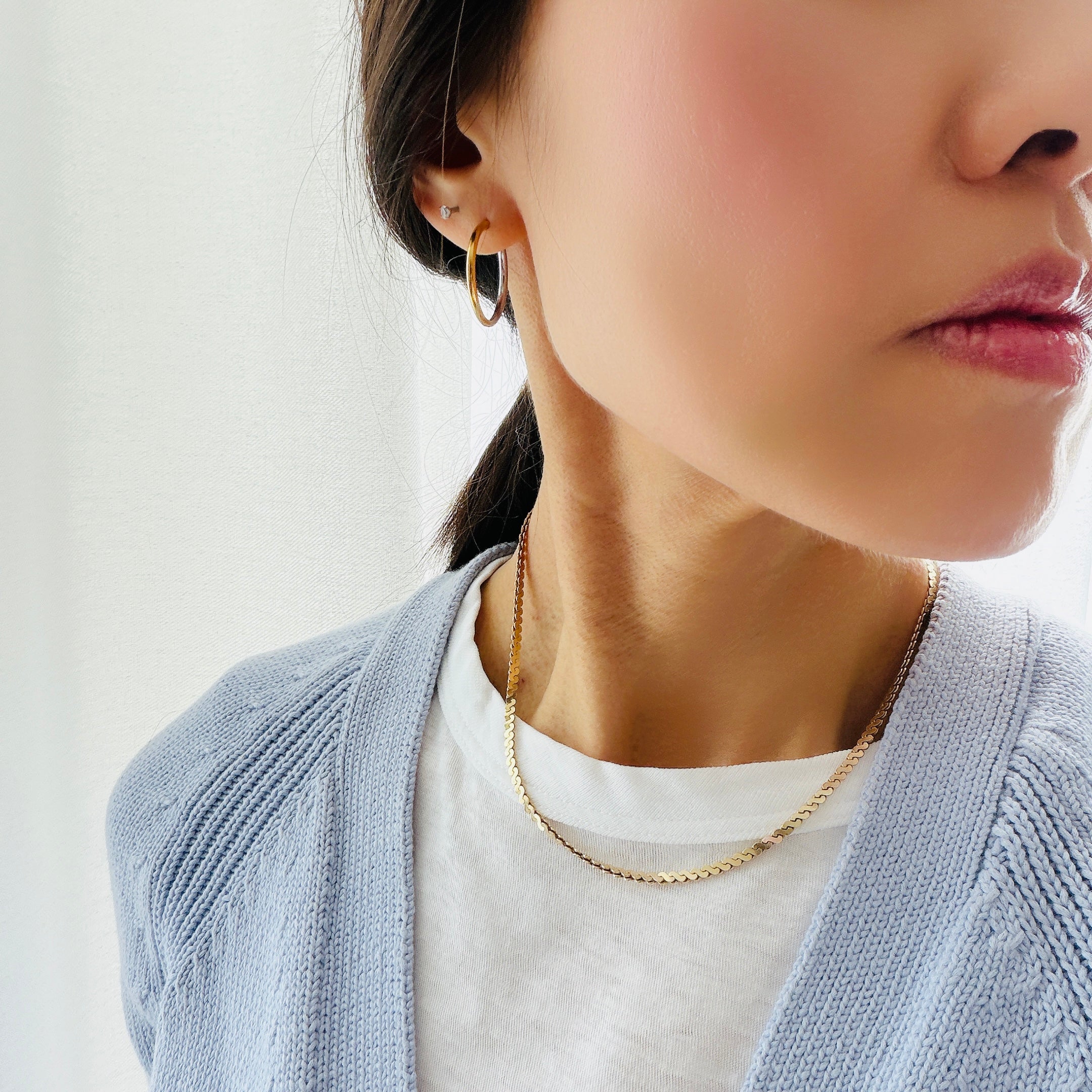 Two Tone Thin Hoop Earrings in Stainless Steel